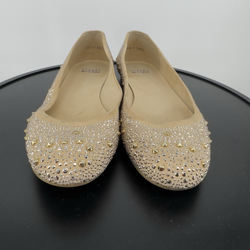 STUART WEITZMAN Women's NUBEADS Studded BALLET FLAT Beige Suede Sz 9.5